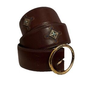 Brighton Women's Western Belt Brown Leather Turquoise Studded Size XL 36